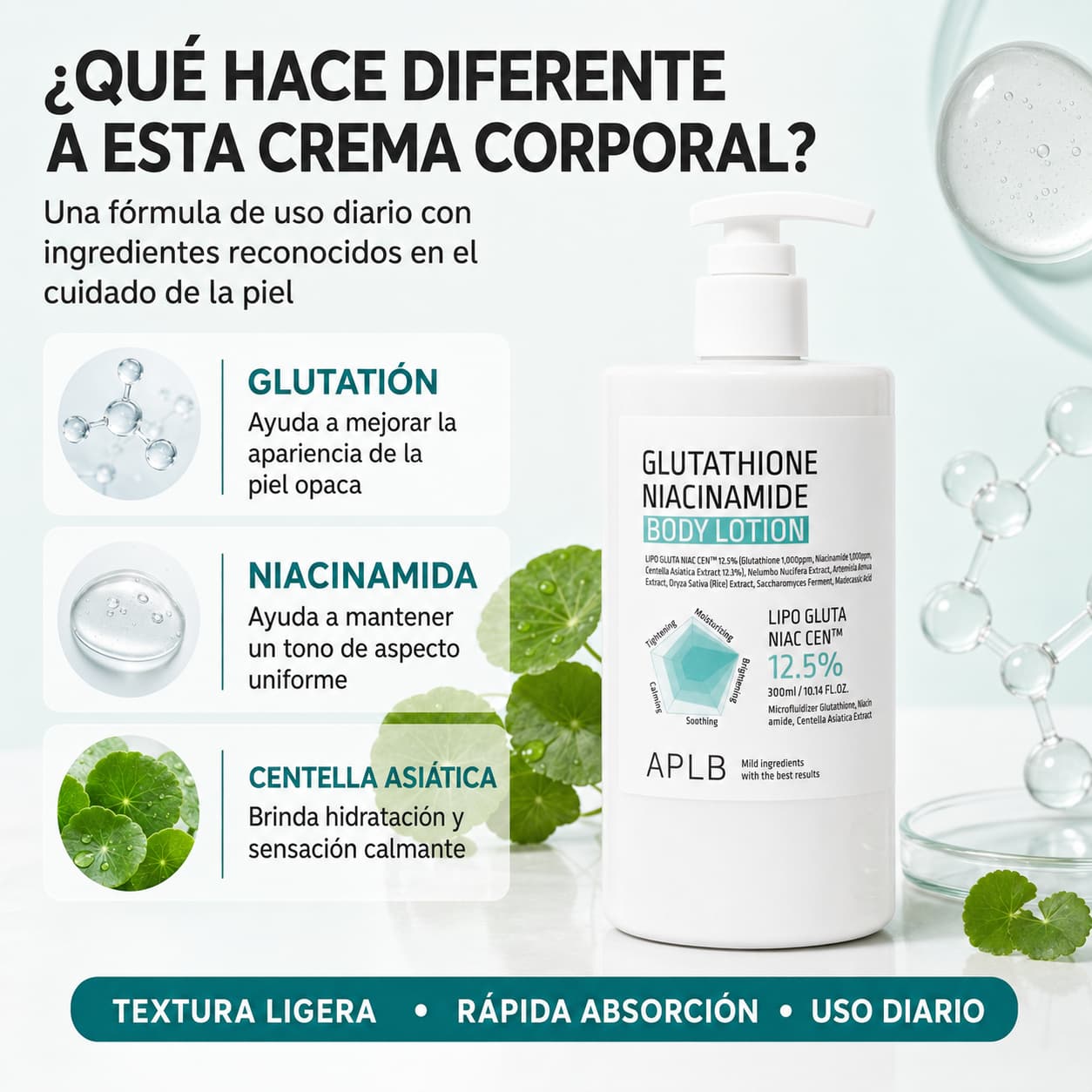 Crema corporal coreana APLB para una piel hidratada, suave y luminosa