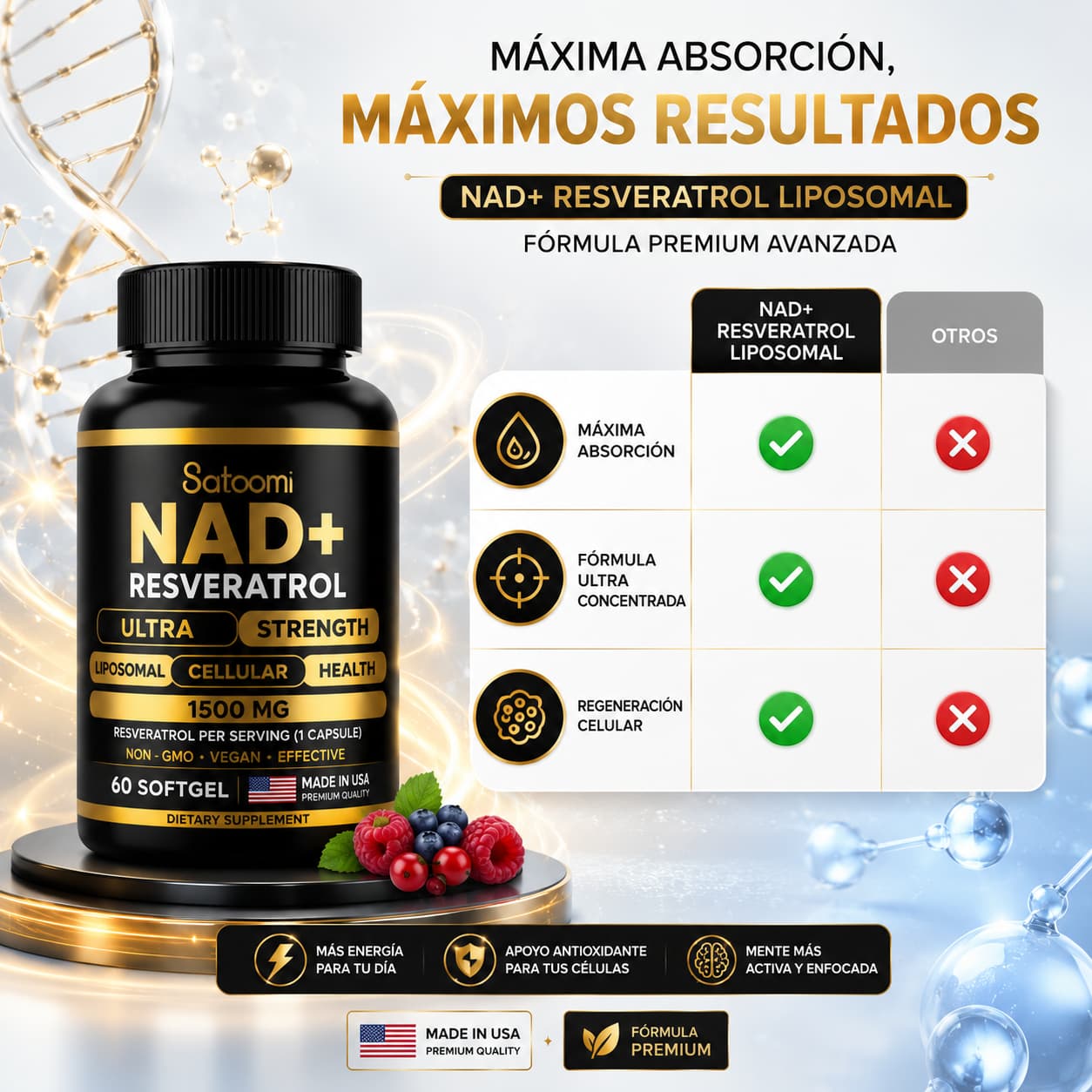 Complejo NAD+ y Resveratrol – Apoyo celular avanzado